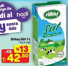 SÜTAŞ %2,5 YAĞLI SÜT 1 L fiyat ve kampanya bilgisi